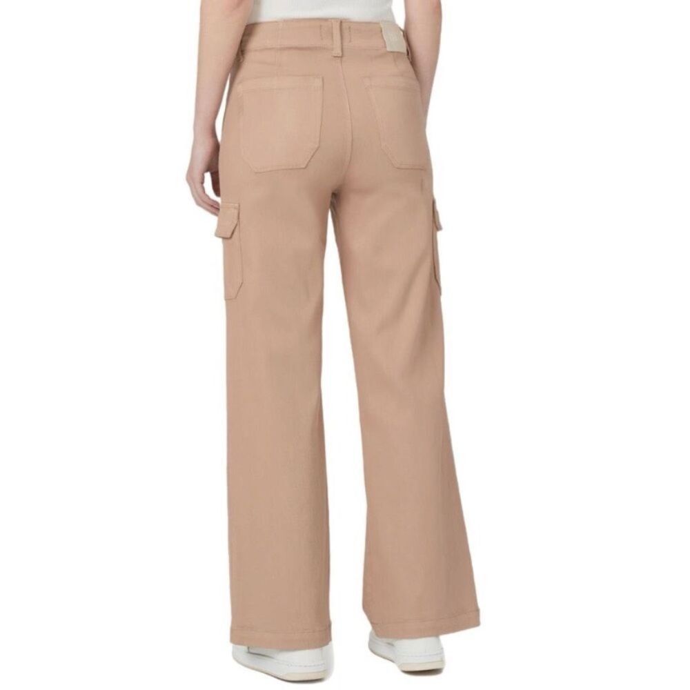 NWT PAIGE Carly Coated Wide Leg Cargo Pants French Latte Luxe Coating Size 24 - Picture 4 of 6